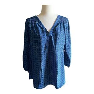 NWOT-ISAAC MIZRAHI-BLUE AND GREEN PRINT BLOUSE-SIZE MEDIUM